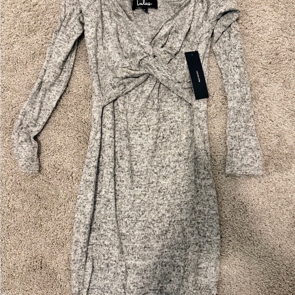 NWT Lulu's Heather Gray Twist Front Mini Dress